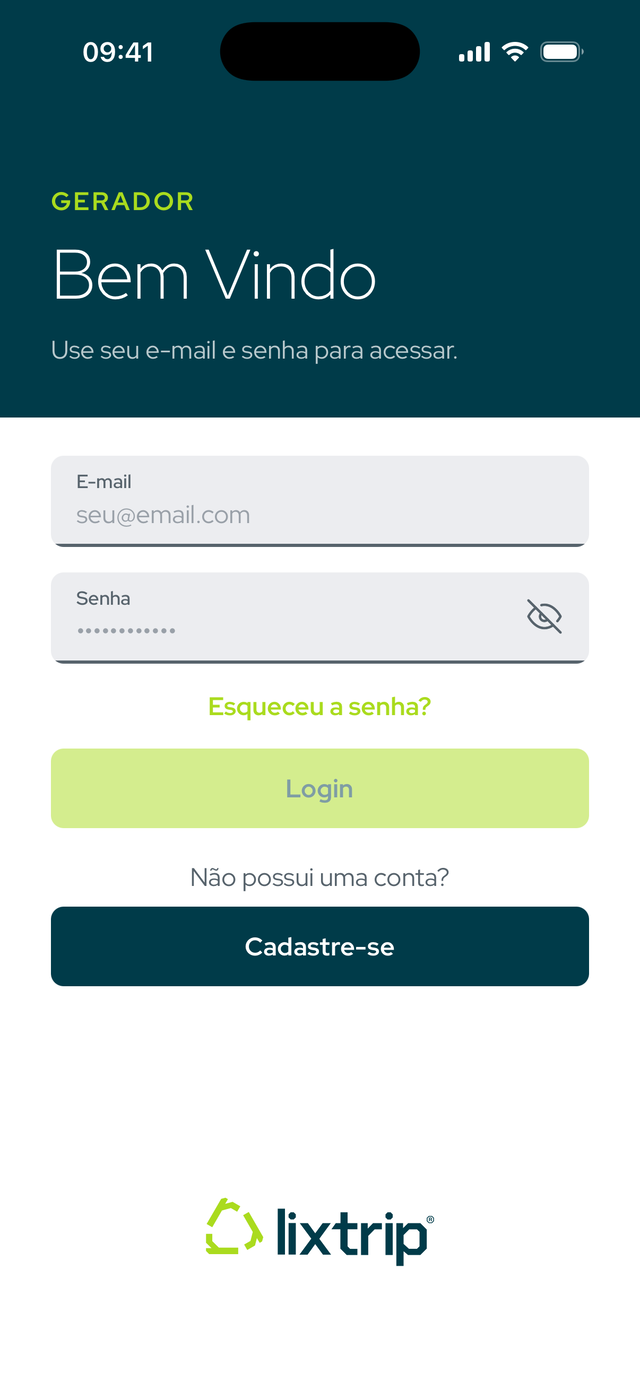 App Lixtrip Gerador — tela de acesso